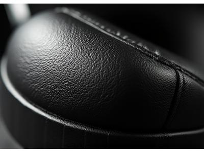 Close-up of premium Italian leather on headphones