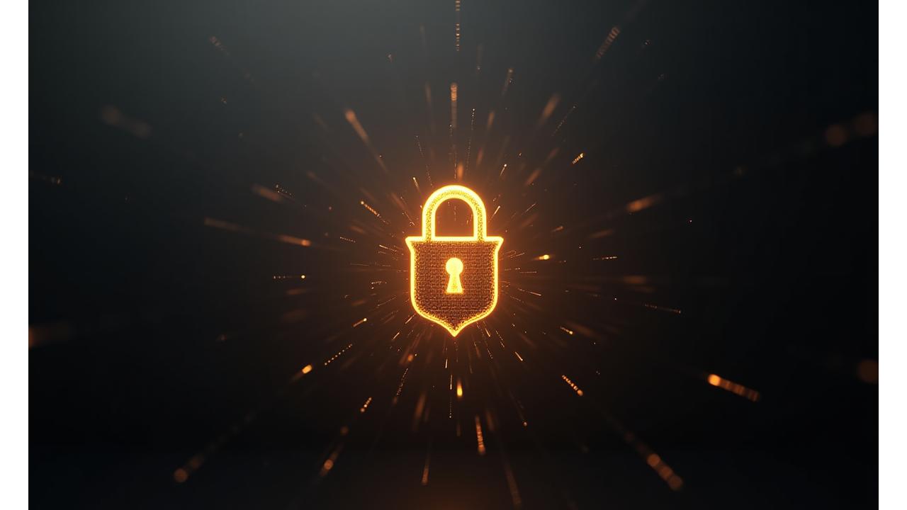 Abstract depiction of digital security with a golden shield and padlock icons on a dark, sophisticated background, symbolizing data protection.