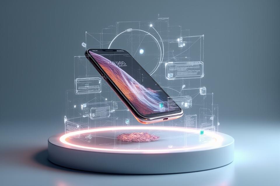 High-resolution 360-degree interactive view of a luxury smartphone in a digital environment